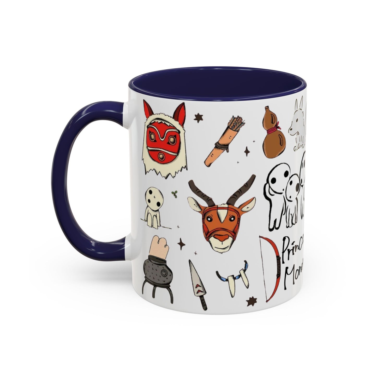 Princess Mononoke Accent Mug – Ghibli Collage Color Handle Cup 11oz & 15oz – Fantasy Anime Gift with San & Kodama