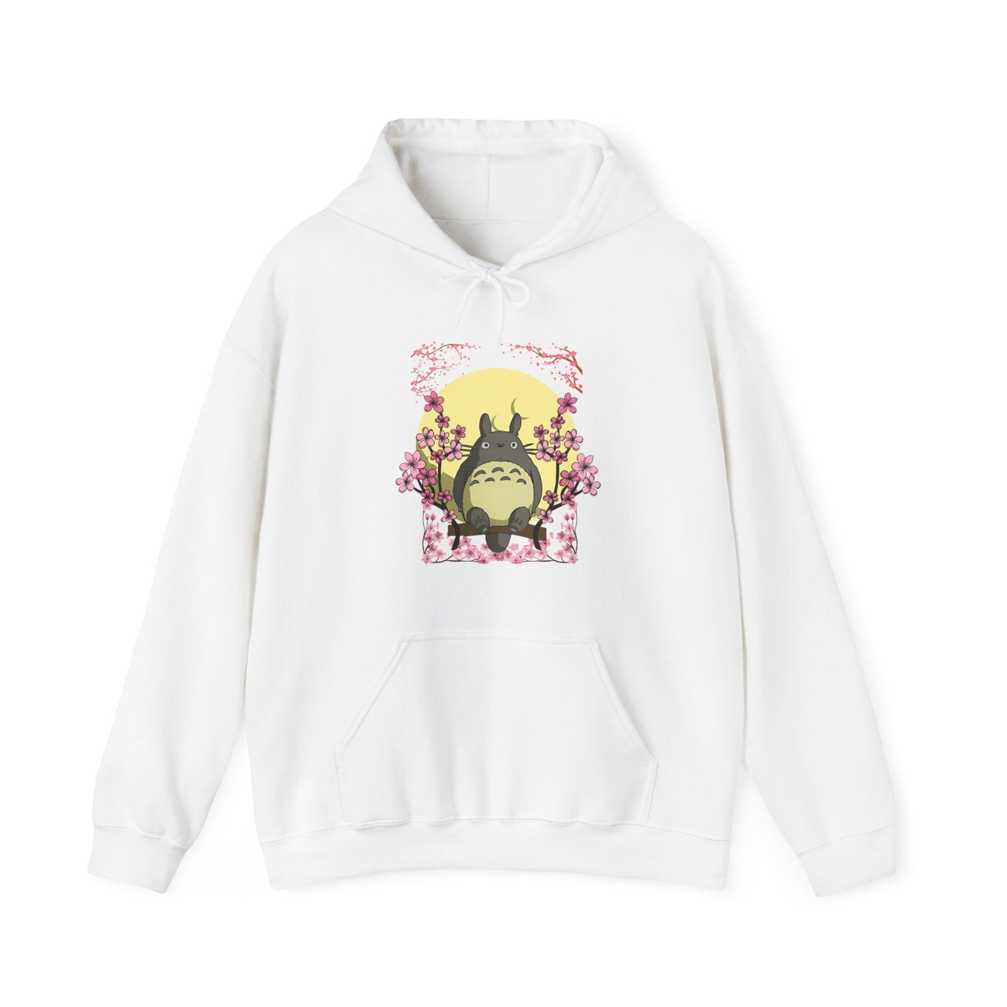 Totoro Sakura Moon Hoodie – 100% Cotton Studio Ghibli-Inspired Cherry Blossom Anime Sweatshirt