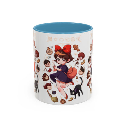 Kiki’s Delivery Service Accent Mug – Stained Glass Anime Cup 11oz & 15oz – Ghibli Inspired Color Handle Mug