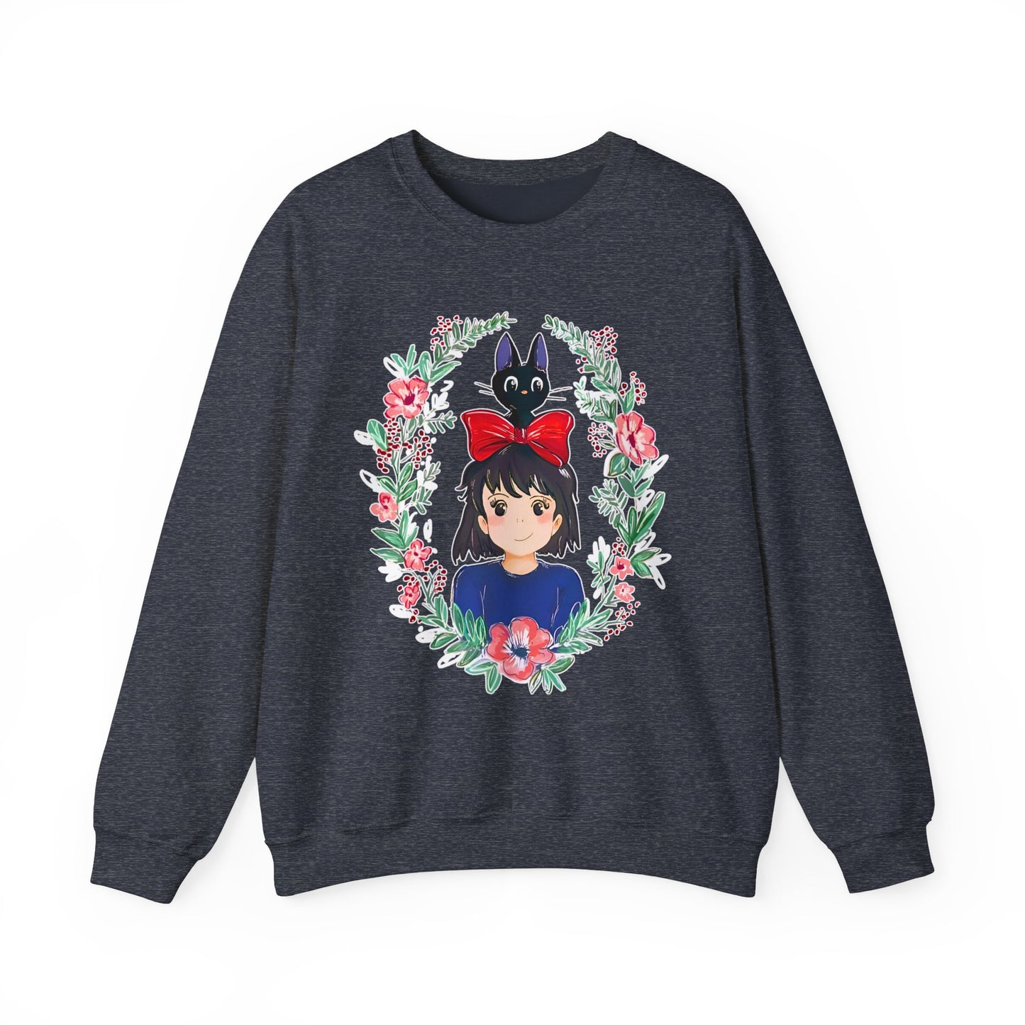 Kiki’s Delivery Service Flowers Sweatshirt – Cozy 100% Cotton Studio Ghibli Pullover for Anime Fans