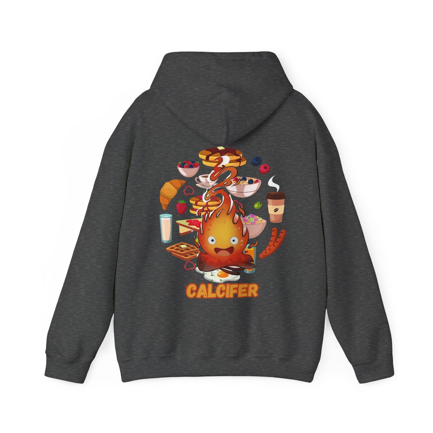 "Calcifer Breakfast Demon Hoodie – 100% Cotton, Studio Ghibli Inspired Back Print Sweatshirt"