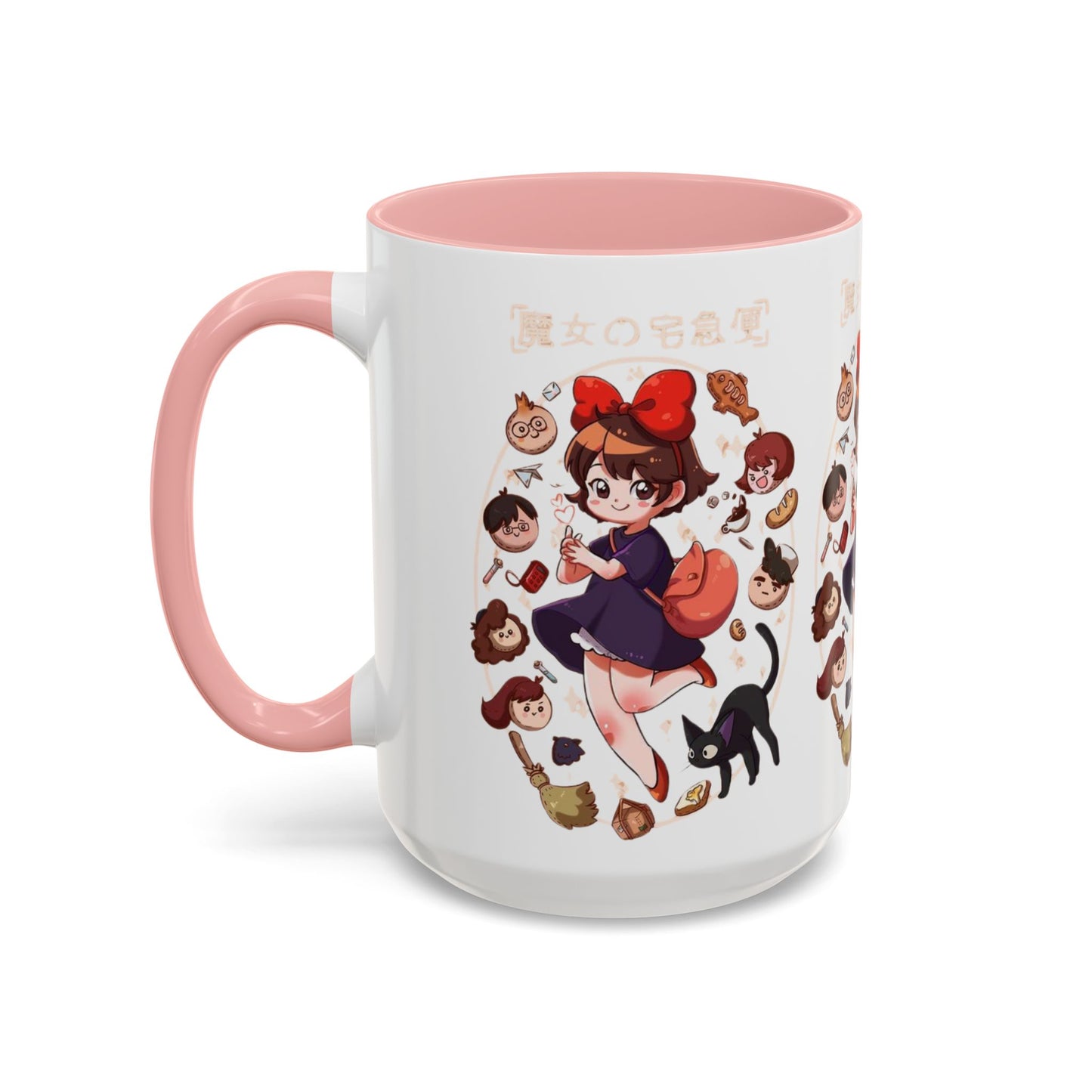 Kiki’s Delivery Service Accent Mug – Stained Glass Anime Cup 11oz & 15oz – Ghibli Inspired Color Handle Mug