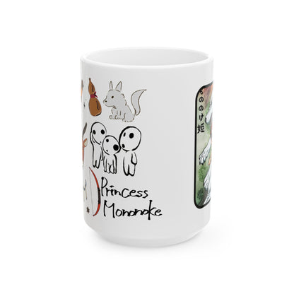 Princess Mononoke Collage Mug – Studio Ghibli Coffee Cup 11oz & 15oz – Epic Anime Gift Featuring San, Ashitaka & Forest Spirits