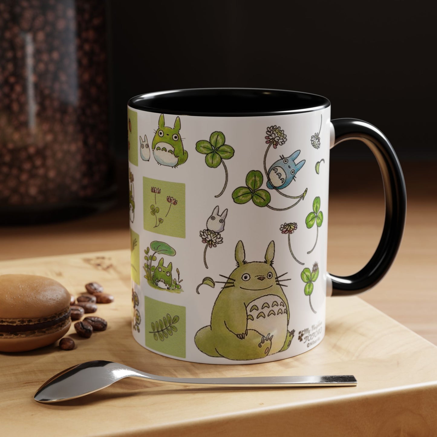 Totoro Green Accent Mug – Studio Ghibli Color Handle Coffee Cup – 11oz & 15oz Ceramic Gift for Anime Fans