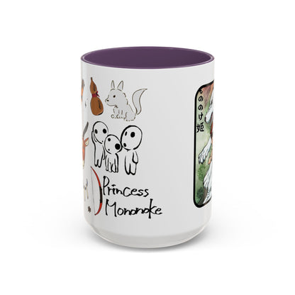 Princess Mononoke Accent Mug – Ghibli Collage Color Handle Cup 11oz & 15oz – Fantasy Anime Gift with San & Kodama