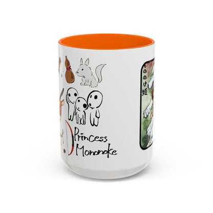 Princess Mononoke Accent Mug – Ghibli Collage Color Handle Cup 11oz & 15oz – Fantasy Anime Gift with San & Kodama