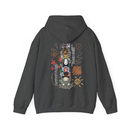 Studio Ghibli Back Print Hoodie – 100% Cotton Sketch Design Featuring Iconic Anime Characters
