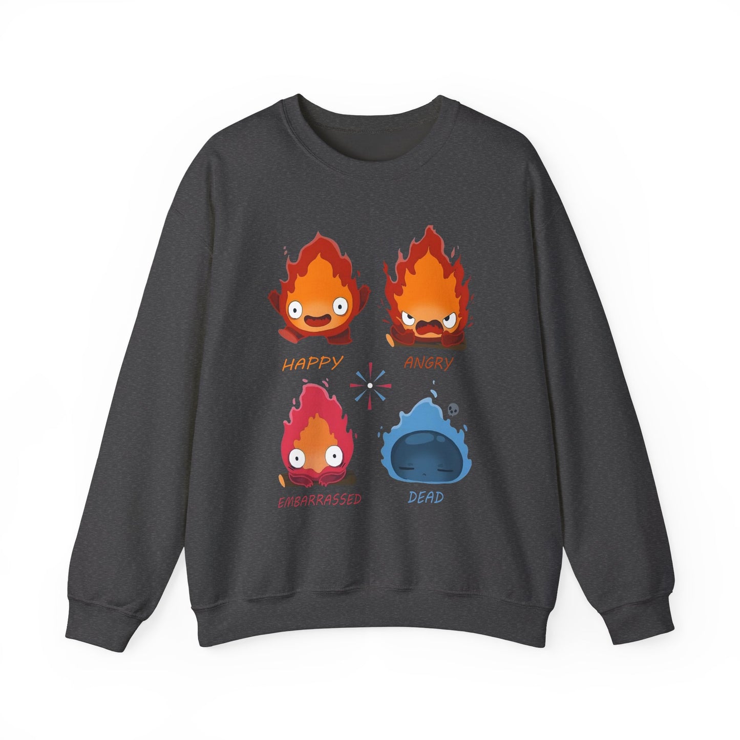 Calcifer Funny Faces Sweatshirt – 100% Cotton Howl’s Moving Castle Pullover for Studio Ghibli Fans
