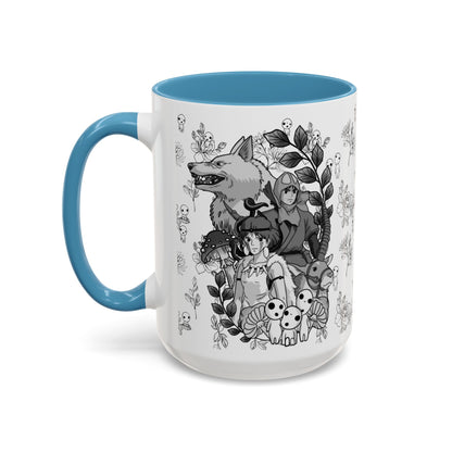 Princess Mononoke Black and White Accent Mug – Studio Ghibli Coffee Cup with Colored Handle – 11oz & 15oz Ceramic Anime Gift