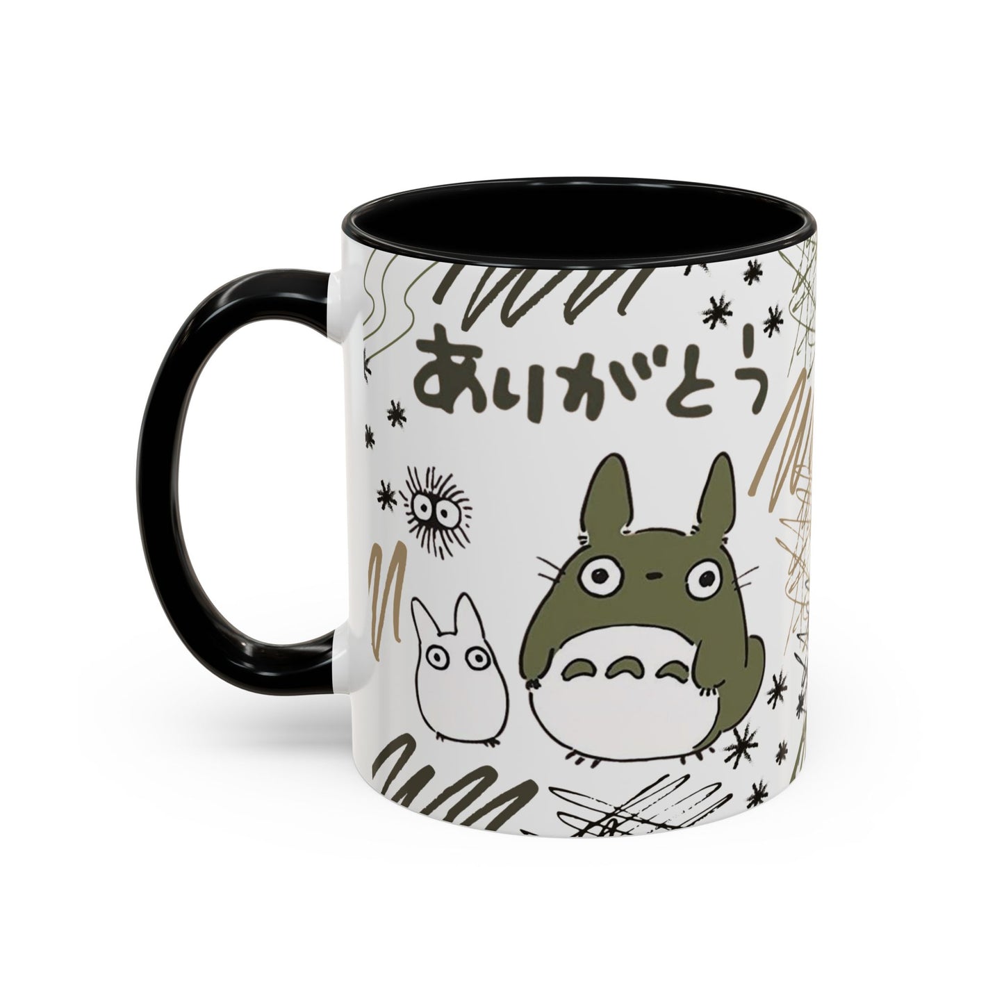 Totoro Sketch Accent Mug – Studio Ghibli Coffee Cup with Colored Handle – 11oz & 15oz Cute Anime Mug