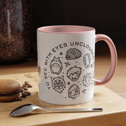 Universe Ghibli Accent Mug – Color Handle Anime Coffee Cup – 11oz & 15oz Studio Ghibli Ceramic Mug Gift
