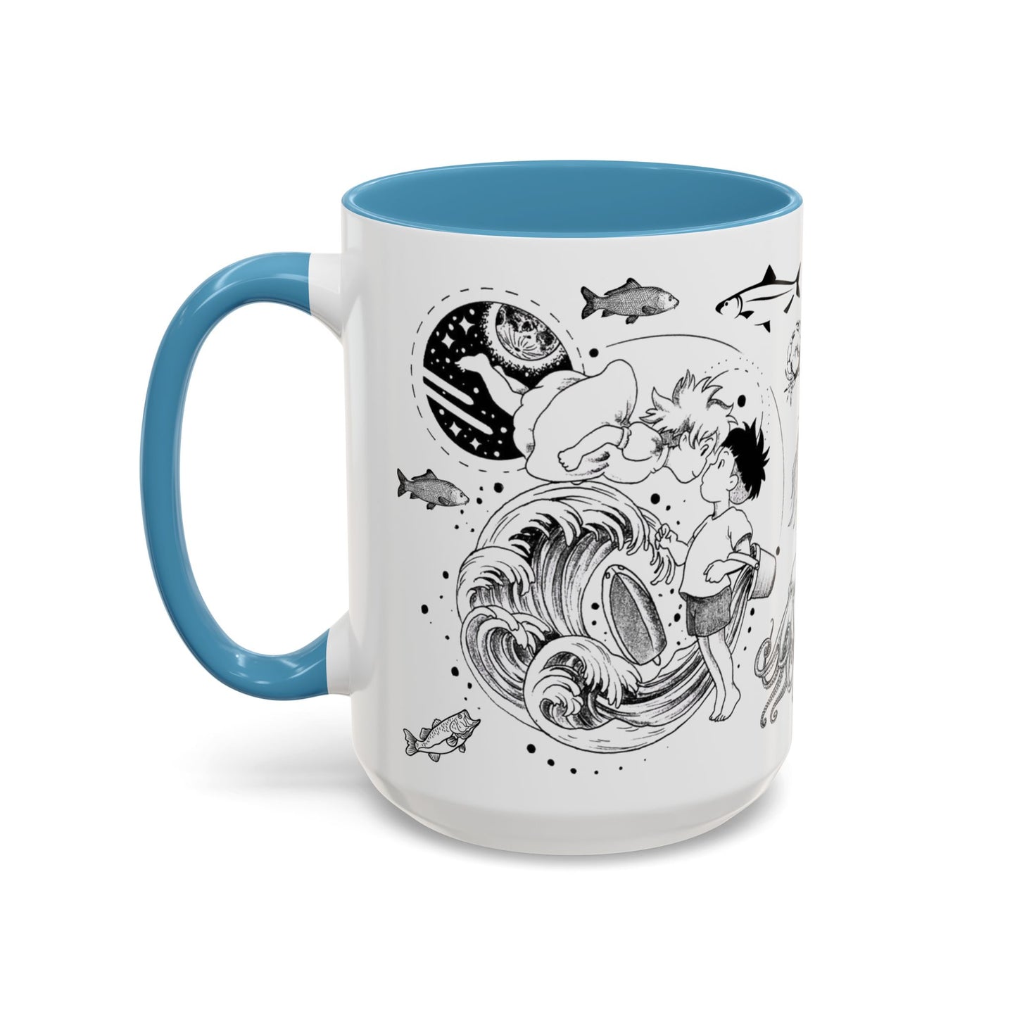 Ponyo World Sea Accent Mug – Studio Ghibli Color Handle Cup 11oz & 15oz – Ocean Anime Coffee Gift