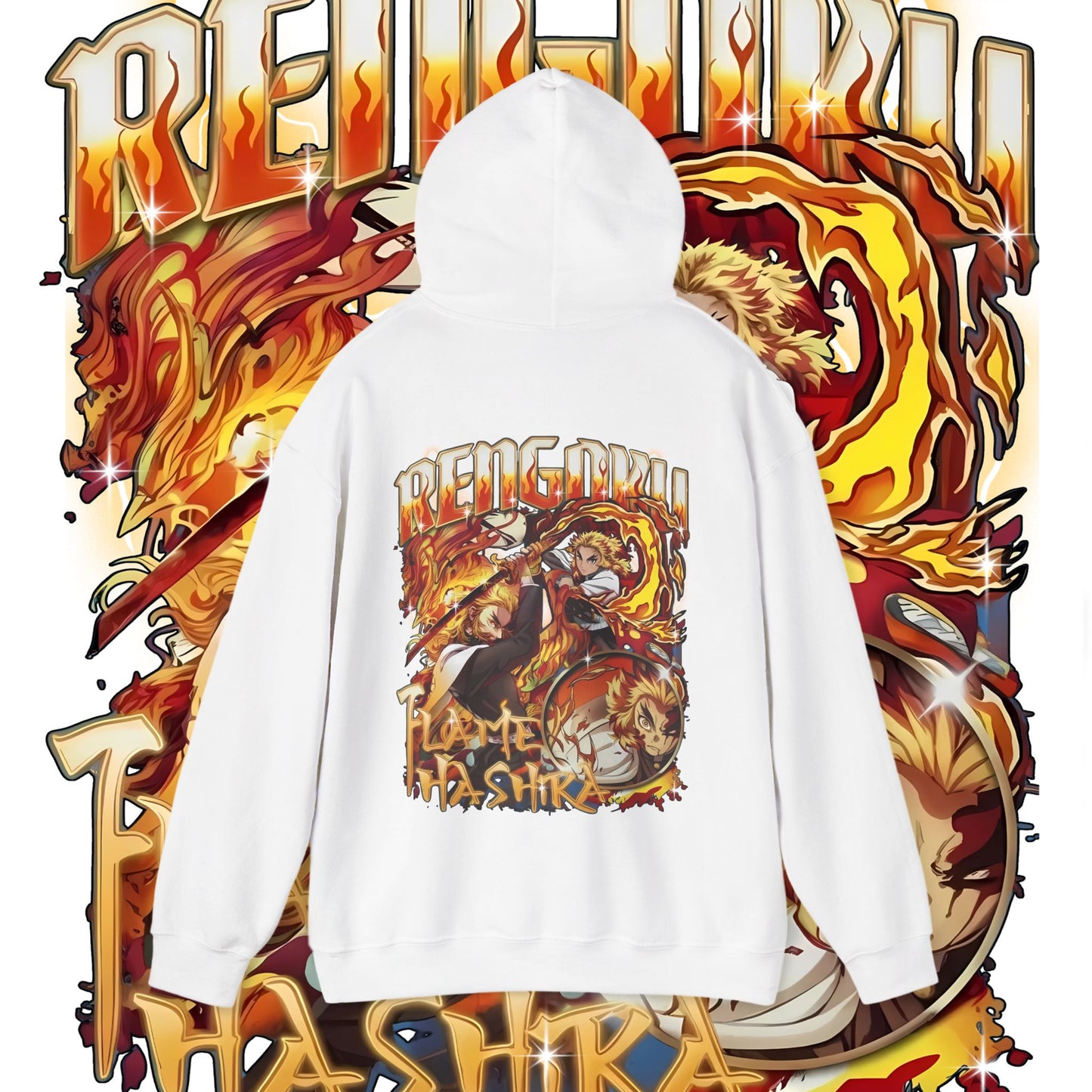Rengoku Flame Bootleg Back Print Hoodie 100% Cotton