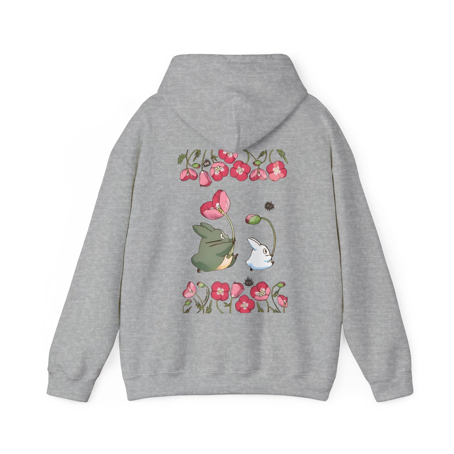 Totoro Cute Flowers Back Print Hoodie – 100% Cotton Studio Ghibli Inspired Sweatshirt for Anime Fans
