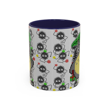 Totoro & Soot Sprites Accent Mug – Color Handle Studio Ghibli Cup – 11oz & 15oz Ceramic Anime Coffee Gift