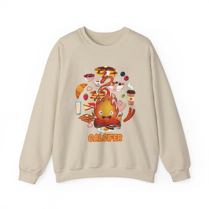 Calcifer Breakfast Demon Sweatshirt – 100% Cotton Cozy Anime Pullover for Ghibli Fans
