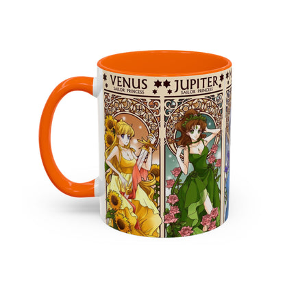 Sailor Moon Inner Guardians Accent Mug – Color Handle Anime Cup 11oz & 15oz – Magical Girl Coffee Gift