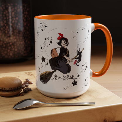 Kiki’s Delivery Service Accent Mug – 11oz & 15oz Ceramic Cup with Colored Handle – Studio Ghibli Anime Gift