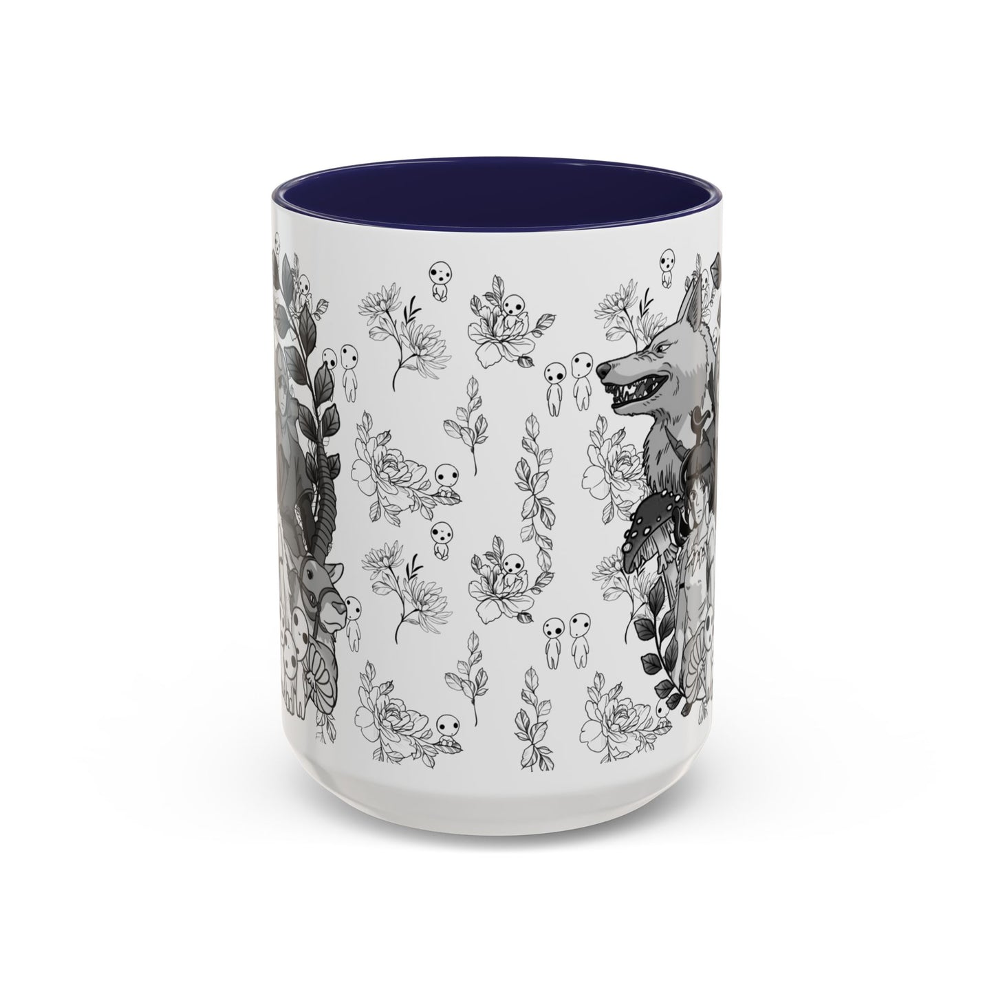 Princess Mononoke Black and White Accent Mug – Studio Ghibli Coffee Cup with Colored Handle – 11oz & 15oz Ceramic Anime Gift