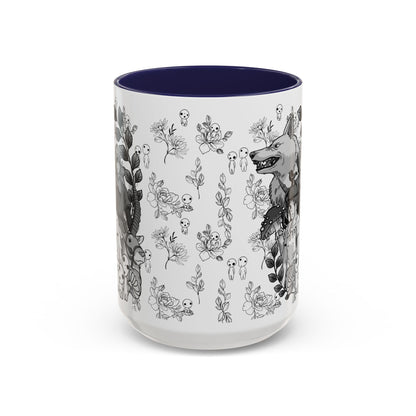 Princess Mononoke Black and White Accent Mug – Studio Ghibli Coffee Cup with Colored Handle – 11oz & 15oz Ceramic Anime Gift