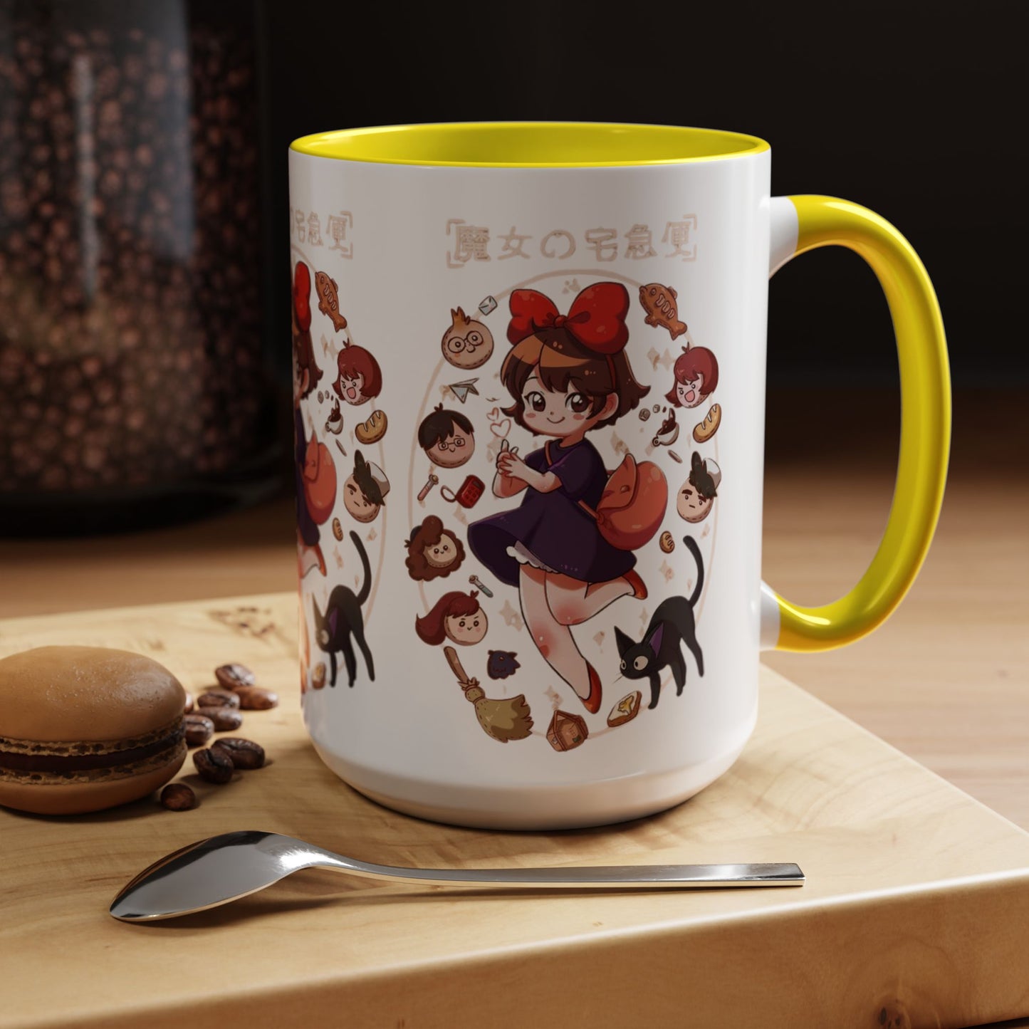 Kiki’s Delivery Service Accent Mug – Stained Glass Anime Cup 11oz & 15oz – Ghibli Inspired Color Handle Mug