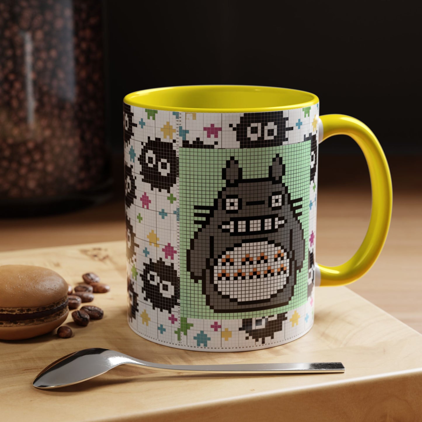 My Neighbor Totoro Pixel Accent Mug – Retro Ghibli Color Handle Cup 11oz & 15oz – Cute Anime Coffee Gift
