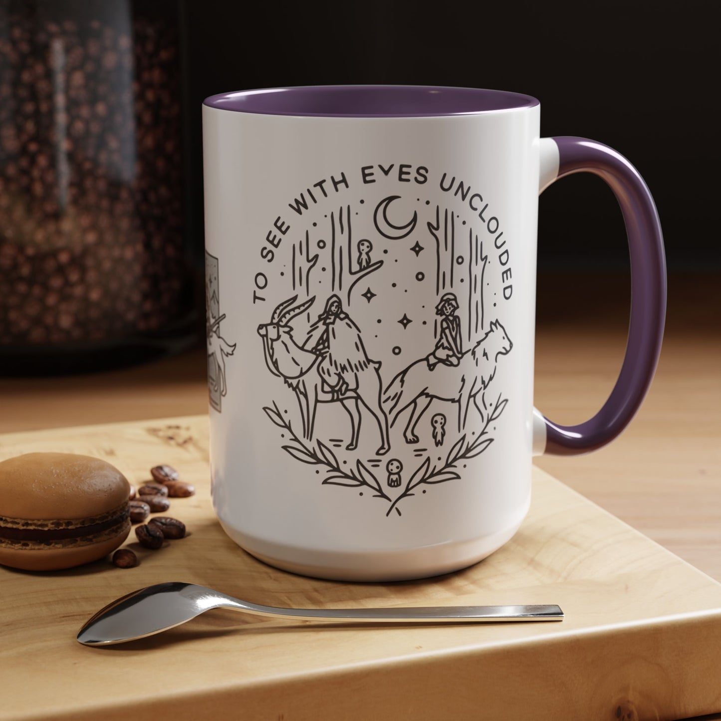 Princess Mononoke Art Accent Mug – Studio Ghibli Coffee Cup with Colored Handle – 11oz & 15oz Ceramic Anime Gift