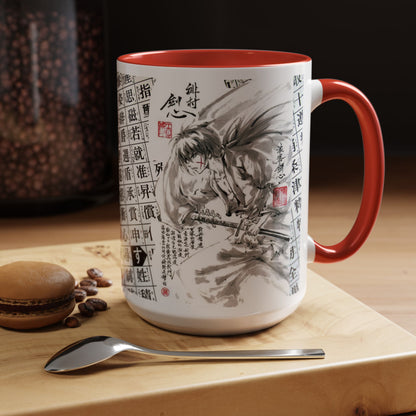 Rurouni Kenshin Kanji Accent Mug – Samurai Anime Color Handle Cup 11oz & 15oz – Japanese Sword Art Gift