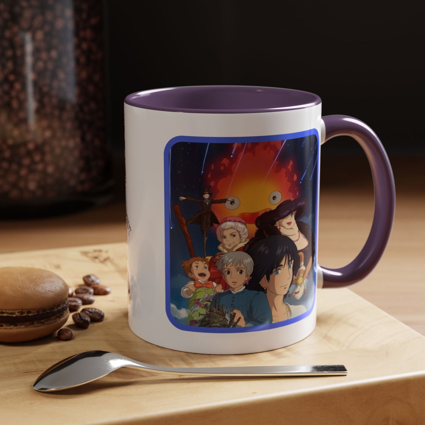 Howl’s Moving Castle Accent Mug – Ghibli Collage Color Handle Cup 11oz & 15oz – Anime Coffee Mug Featuring Howl & Calcifer