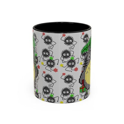 Totoro & Soot Sprites Accent Mug – Color Handle Studio Ghibli Cup – 11oz & 15oz Ceramic Anime Coffee Gift