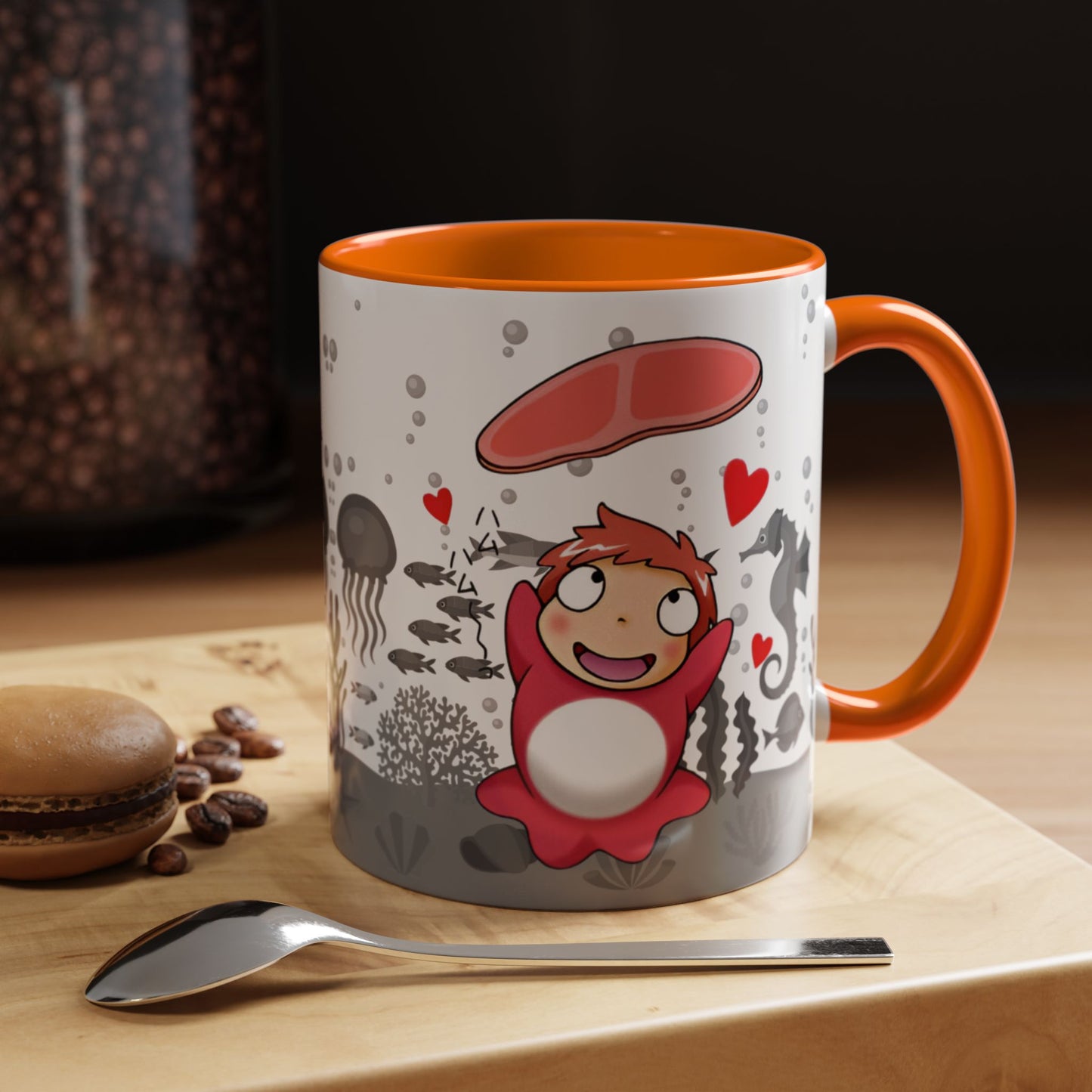 Ponyo Ham Accent Handle Mug – Studio Ghibli Coffee Cup – 11oz & 15oz Anime Gift for Fans