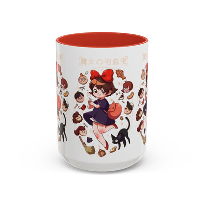 Kiki’s Delivery Service Accent Mug – Stained Glass Anime Cup 11oz & 15oz – Ghibli Inspired Color Handle Mug