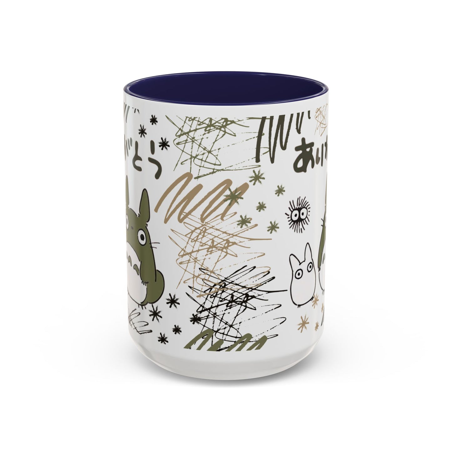 Totoro Sketch Accent Mug – Studio Ghibli Coffee Cup with Colored Handle – 11oz & 15oz Cute Anime Mug