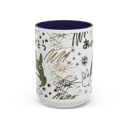 Totoro Sketch Accent Mug – Studio Ghibli Coffee Cup with Colored Handle – 11oz & 15oz Cute Anime Mug