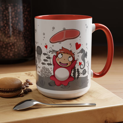 Ponyo Ham Accent Handle Mug – Studio Ghibli Coffee Cup – 11oz & 15oz Anime Gift for Fans