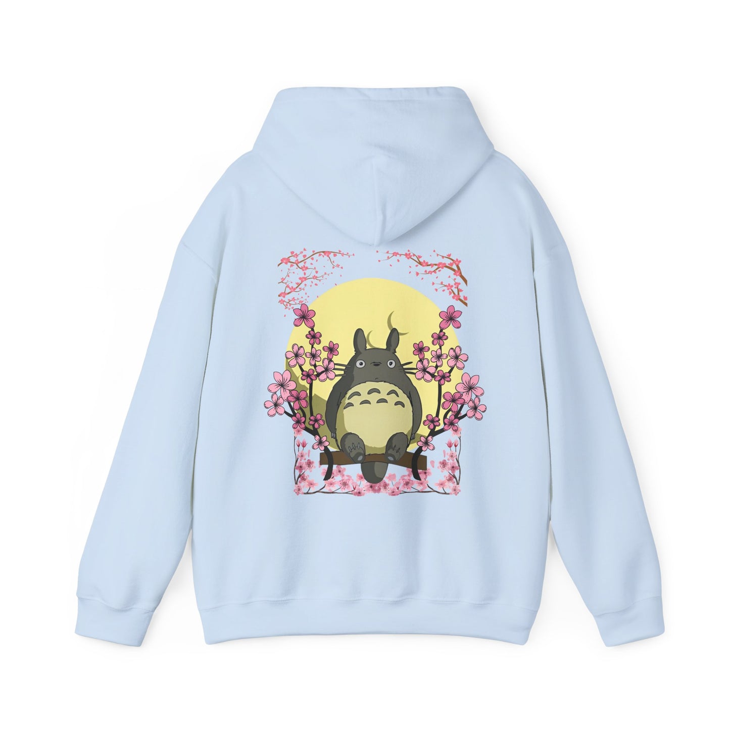 Totoro Sakura Moon Back Print Hoodie – 100% Cotton Studio Ghibli-Inspired Cherry Blossom Pullover