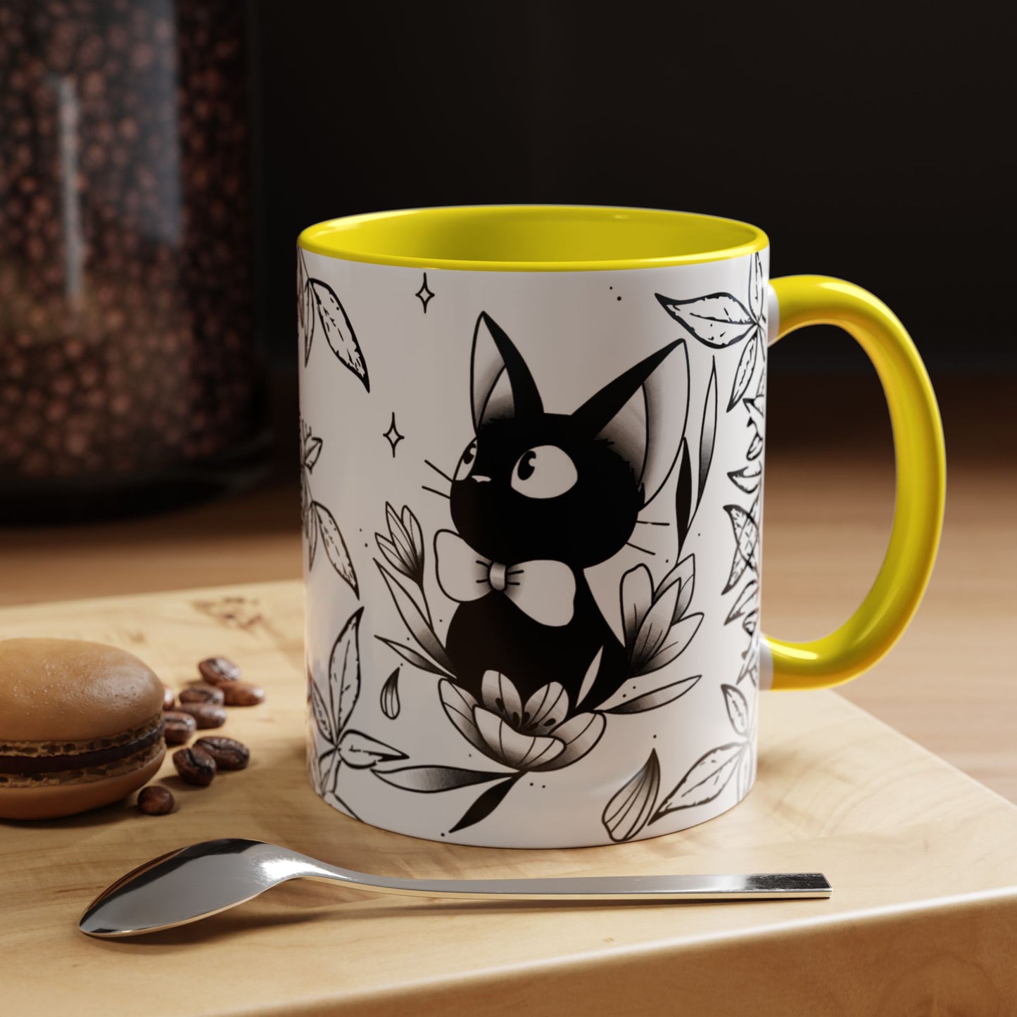 Jiji Cat Studio Ghibli Mug – 11oz & 15oz Accent Handle Coffee Cup – Cute Kiki’s Delivery Service Gift