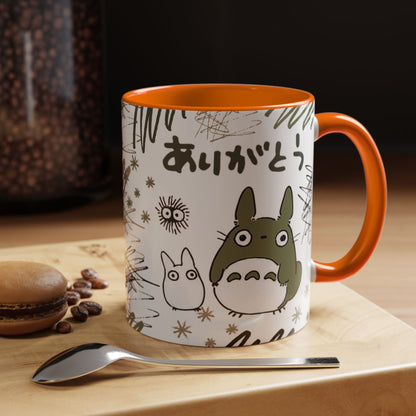 Totoro Sketch Accent Mug – Studio Ghibli Coffee Cup with Colored Handle – 11oz & 15oz Cute Anime Mug