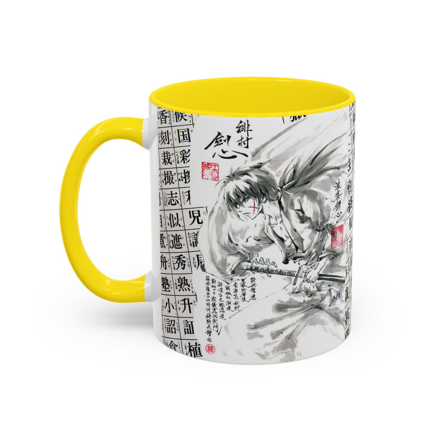 Rurouni Kenshin Kanji Accent Mug – Samurai Anime Color Handle Cup 11oz & 15oz – Japanese Sword Art Gift