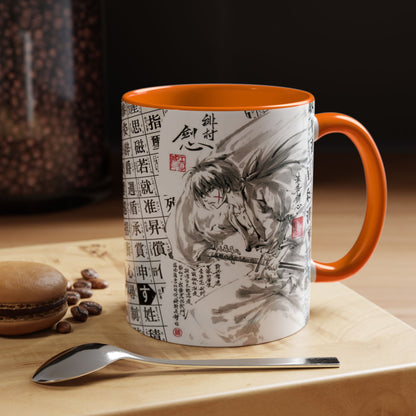 Rurouni Kenshin Kanji Accent Mug – Samurai Anime Color Handle Cup 11oz & 15oz – Japanese Sword Art Gift