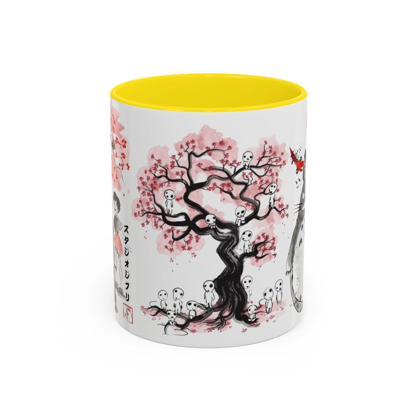 Totoro Sakura Forest Accent Mug – Color Handle Anime Cup 11oz & 15oz – Studio Ghibli Aesthetic Gift