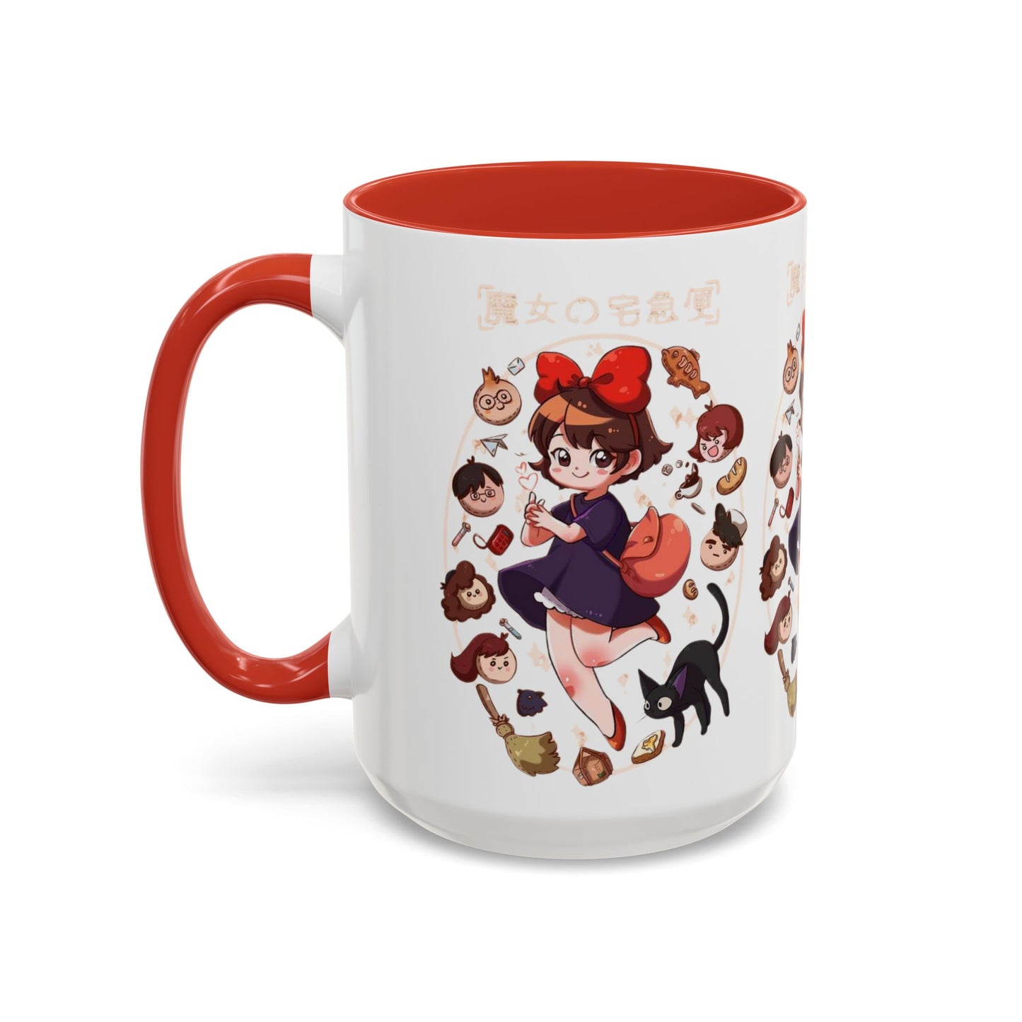 Kiki’s Delivery Service Accent Mug – Stained Glass Anime Cup 11oz & 15oz – Ghibli Inspired Color Handle Mug