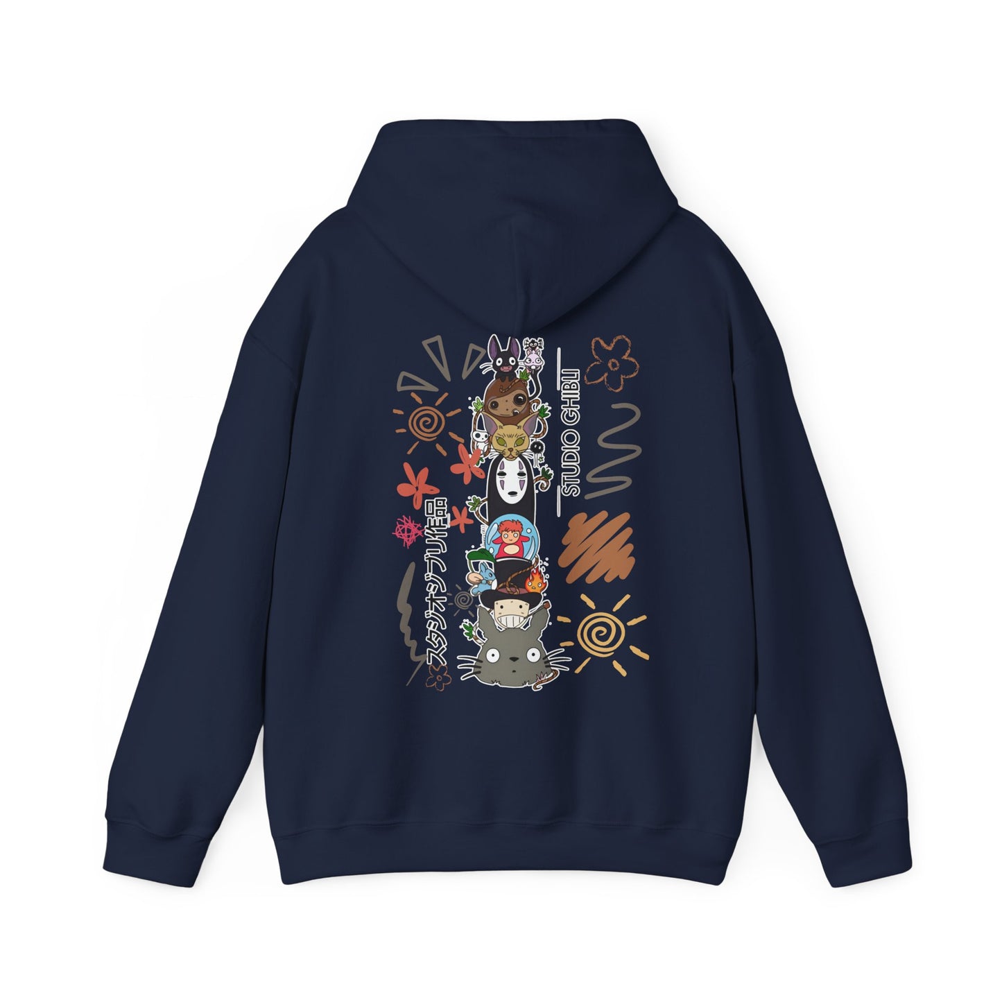 Studio Ghibli Back Print Hoodie – 100% Cotton Sketch Design Featuring Iconic Anime Characters