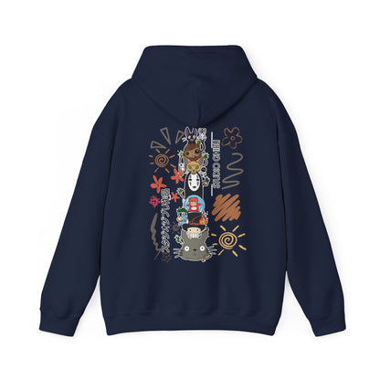 Studio Ghibli Back Print Hoodie – 100% Cotton Sketch Design Featuring Iconic Anime Characters