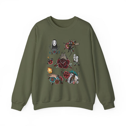 Studio Ghibli Characters Sweatshirt – 100% Cotton Anime Crewneck Featuring Iconic Ghibli Heroes