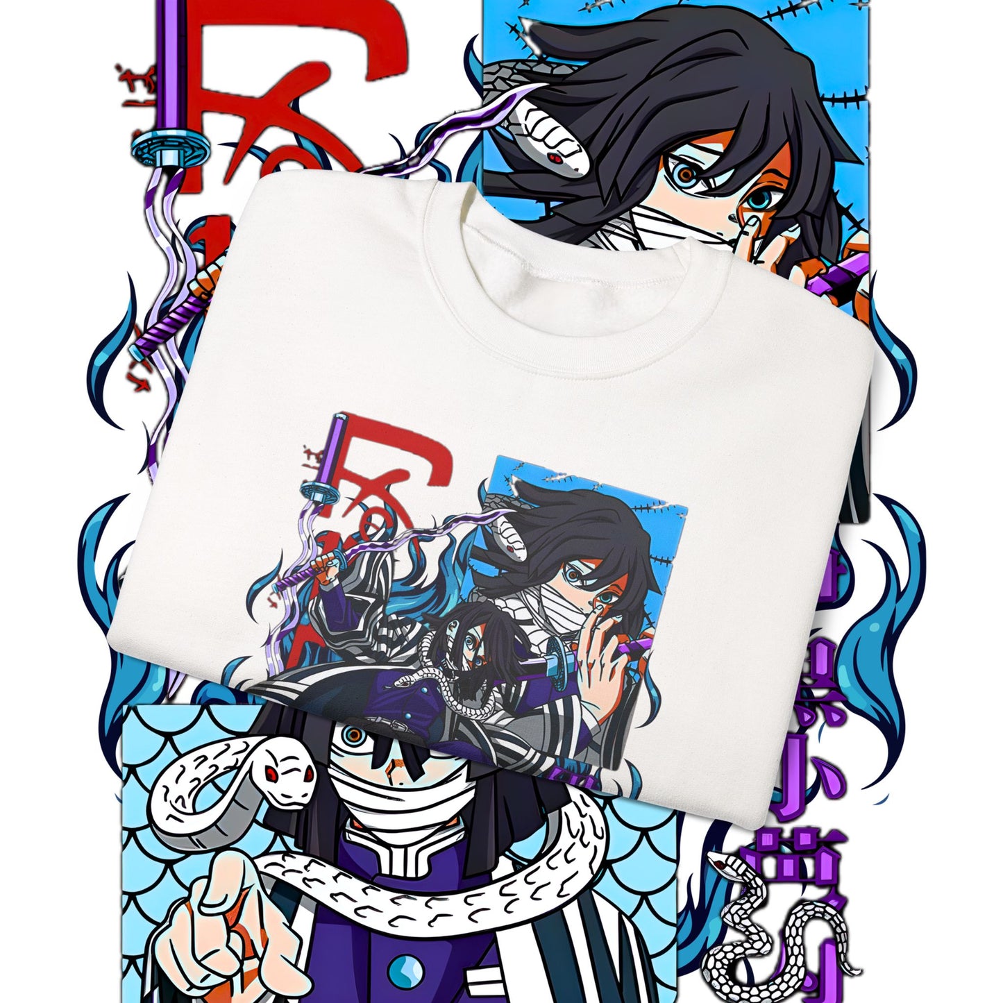 Iguro Obanai Serpent Hashira Sweatshirt | Demon Slayer Anime | 100% Cotton Pullover
