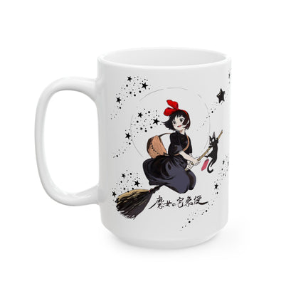 Kiki’s Delivery Service Mug – 11oz & 15oz Studio Ghibli Ceramic Coffee Cup – Cute Anime Gift for Fans