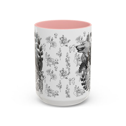 Princess Mononoke Black and White Accent Mug – Studio Ghibli Coffee Cup with Colored Handle – 11oz & 15oz Ceramic Anime Gift