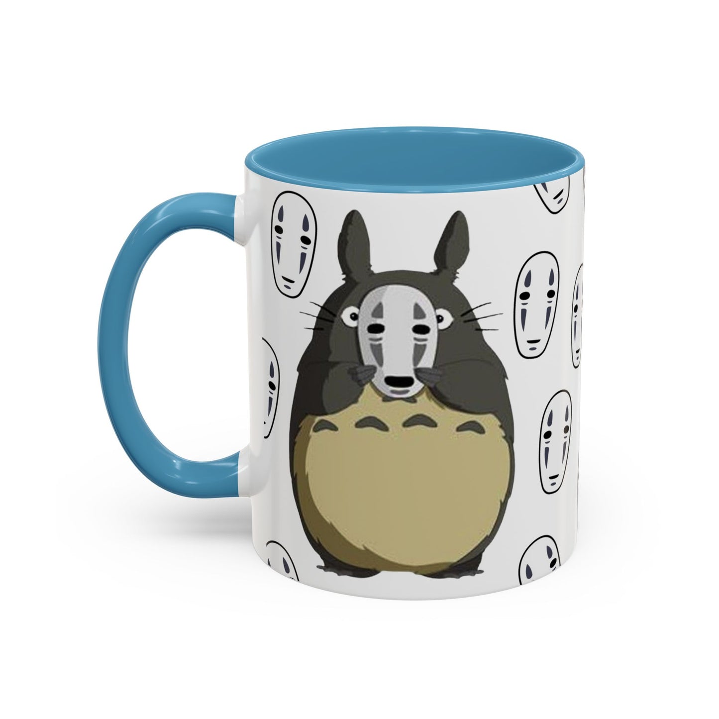 Totoro No Face Mask Accent Mug – Studio Ghibli Color Handle Cup 11oz & 15oz – Cute Anime Crossover Coffee Gift