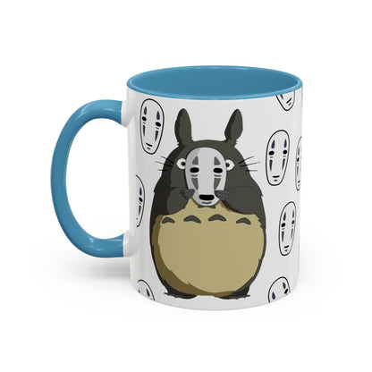 Totoro No Face Mask Accent Mug – Studio Ghibli Color Handle Cup 11oz & 15oz – Cute Anime Crossover Coffee Gift